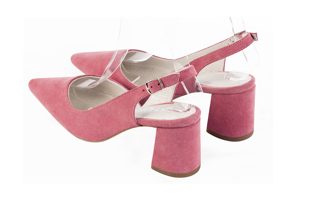 Chaussure femme à brides :  couleur rose camélia. Bout pointu. Talon mi-haut évasé. Vue arrière - Florence KOOIJMAN