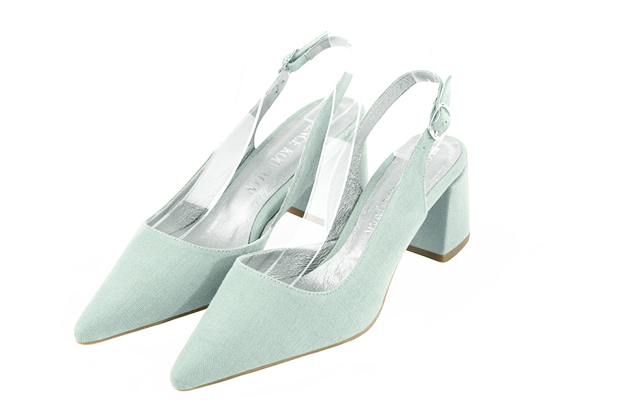 Chaussure femme à brides :  couleur bleu lagon. Bout pointu. Talon mi-haut évasé Vue avant - Florence KOOIJMAN