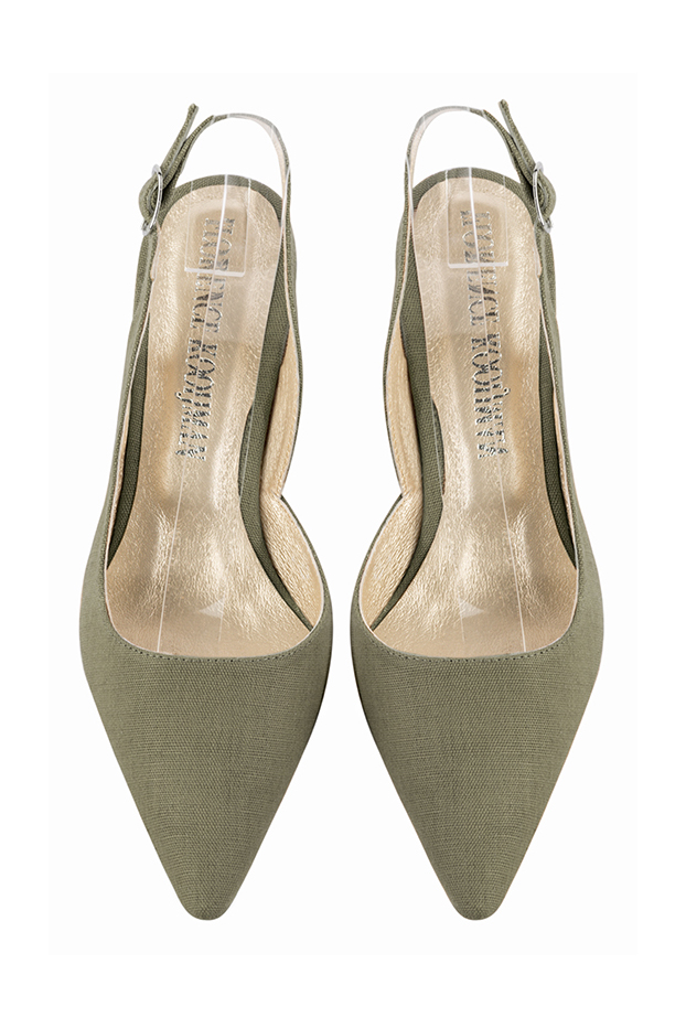 Chaussure femme à brides :  couleur vert kaki. Bout pointu. Talon mi-haut évasé. Vue du dessus - Florence KOOIJMAN