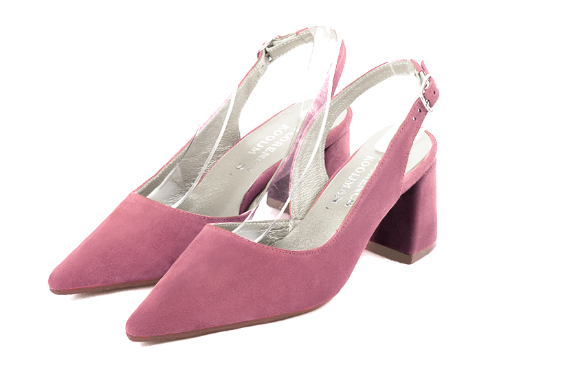 Chaussure femme à brides :  couleur rose camélia. Bout pointu. Talon mi-haut évasé Vue avant - Florence KOOIJMAN