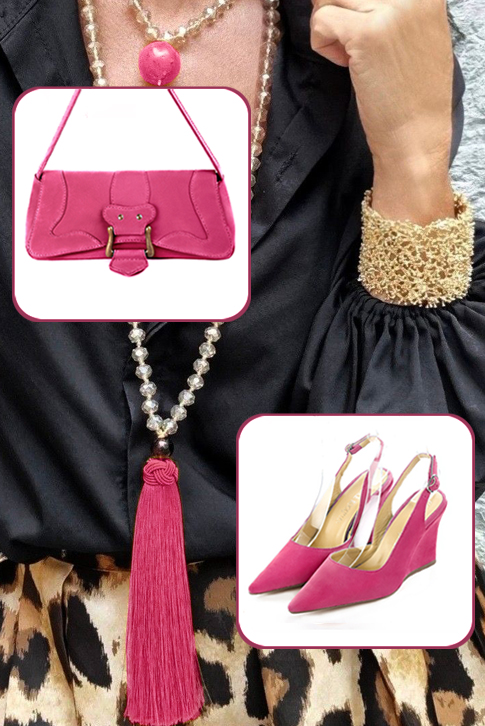 Escarpins bride arrière rose fuchsia. Bout pointu. Talon compensé de 8 cm - Vue porté