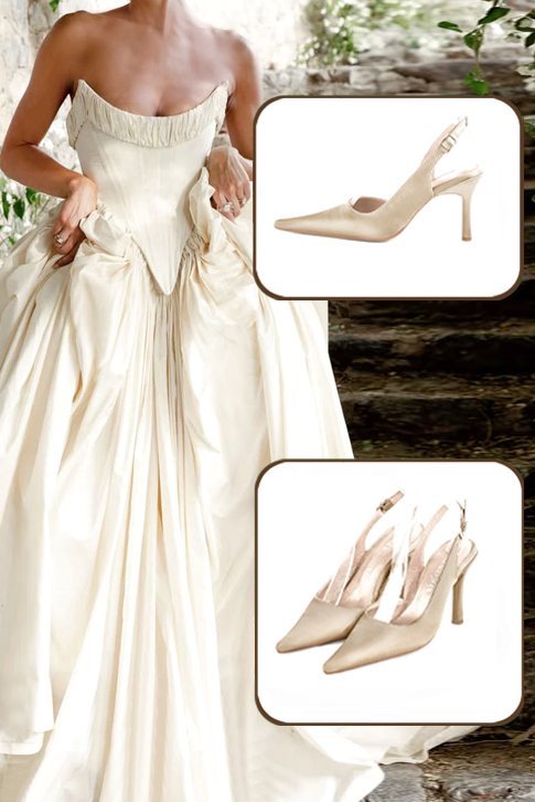 Escarpins habillés bride arrière en cuir or à talon fin de 9.5 cm et bout pointu - Vue du dessus