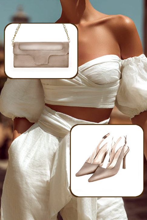 Escarpins habillés bride arrière en cuir beige sahara à talon fin de 9.5 cm et bout pointu - Vue porté