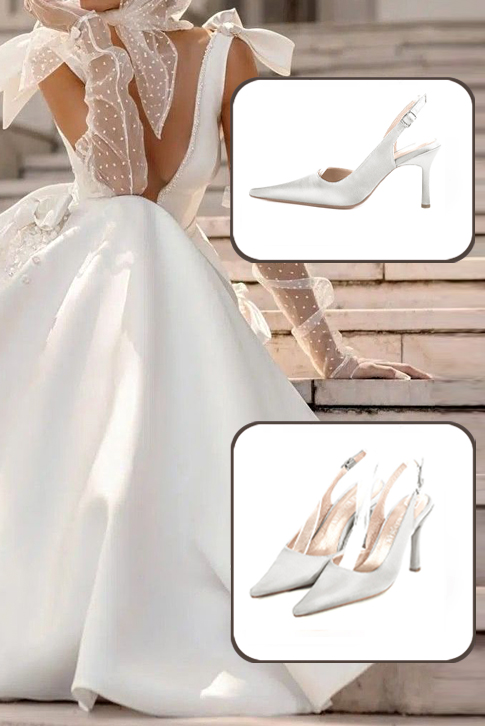 Escarpins habillés bride arrière en cuir argent à talon fin de 9.5 cm et bout pointu - Vue du dessus