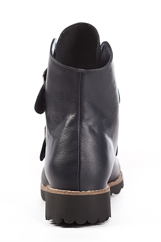 Bottines femme boucles à l'avant bleu marine. Bout effilé. Semelle en gomme - Vue du dessus