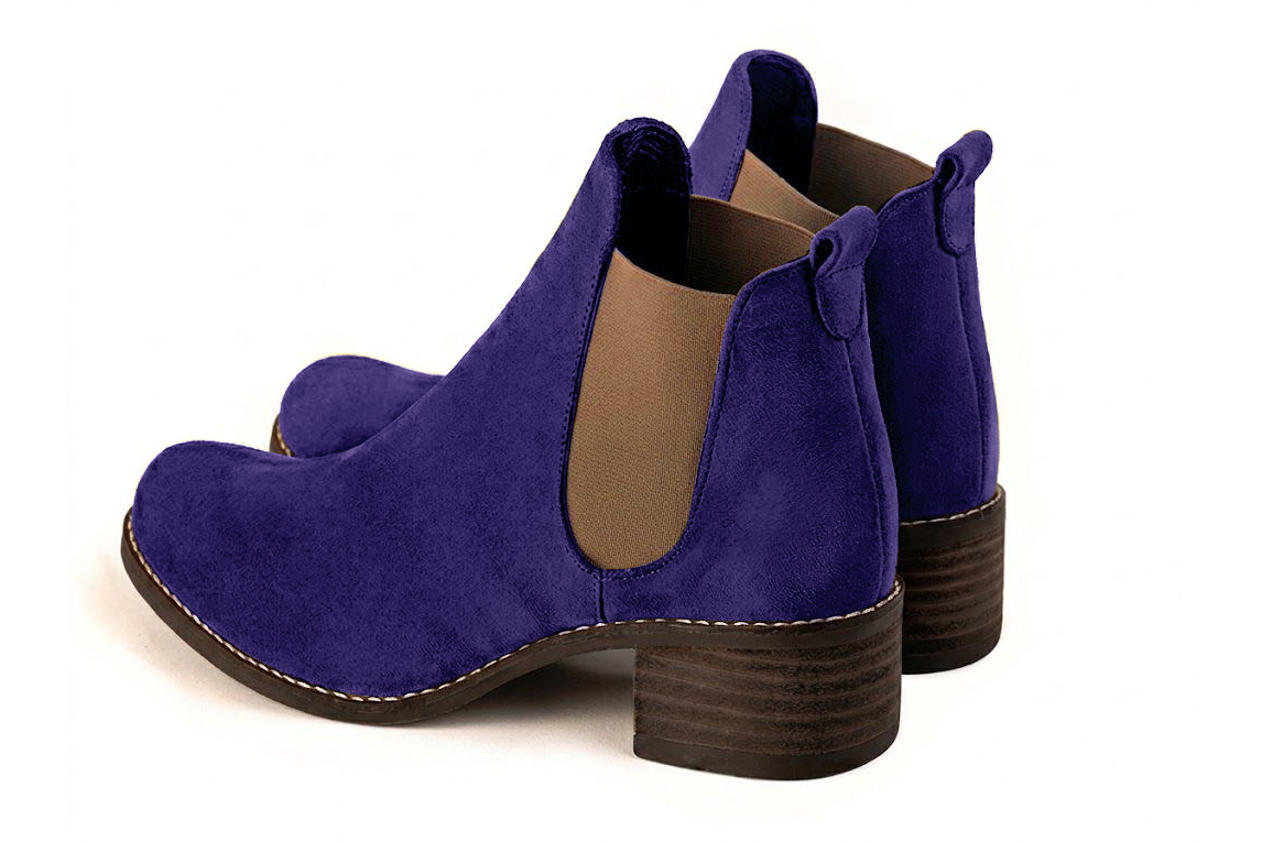 Bottines unies avec des élastiques pour femme en cuir violet et bronze avec bout rond et semelle en cuir de 4.5 cm - Vue arrière