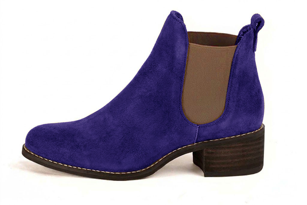 Bottines unies avec des élastiques pour femme en cuir violet et bronze avec bout rond et semelle en cuir de 4.5 cm - Vue de profil