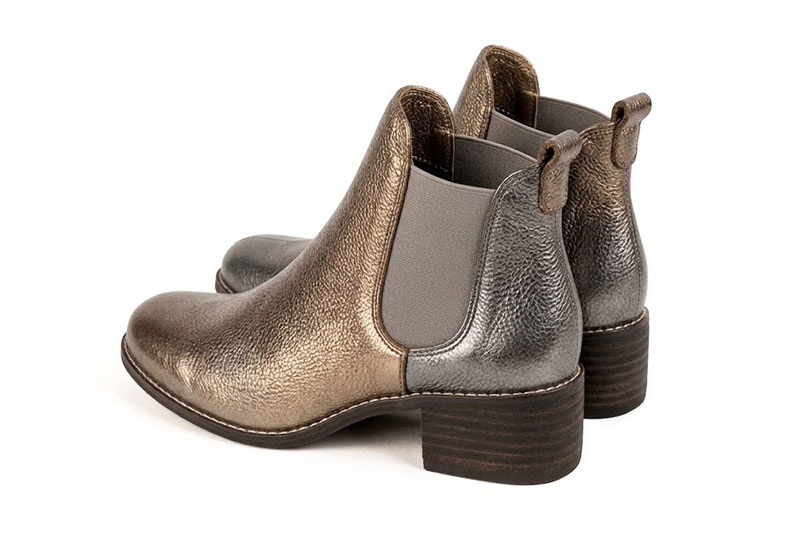 Bottines unies avec des élastiques pour femme en cuir mordoré et bronze avec bout rond et semelle en cuir de 4.5 cm - Vue arrière
