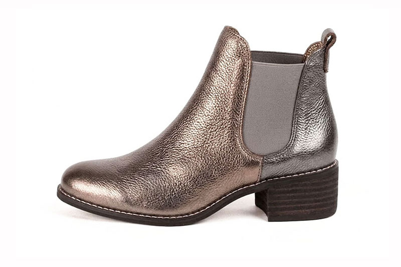 Bottines unies avec des élastiques pour femme en cuir mordoré et bronze avec bout rond et semelle en cuir de 4.5 cm - Vue de profil