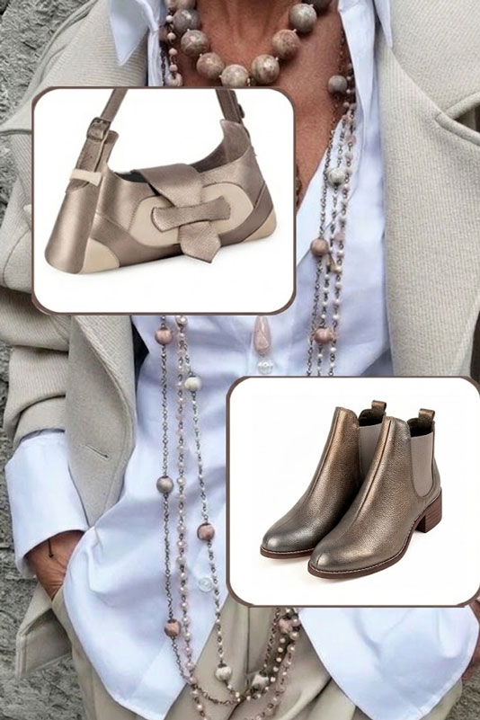 Bottines unies avec des élastiques pour femme en cuir mordoré et bronze avec bout rond et semelle en cuir de 4.5 cm - Vue du dessus
