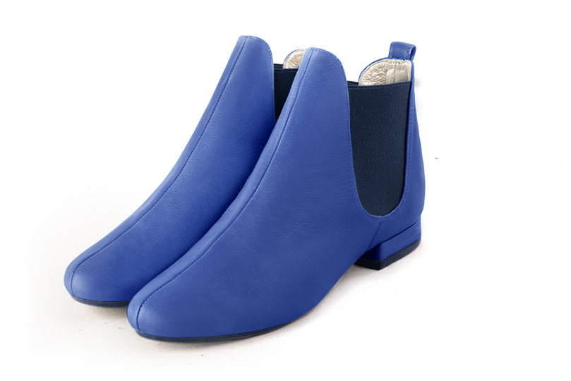 Bottines femme avec des élastiques bleu électrique et bleu denim. .  - Vue avant