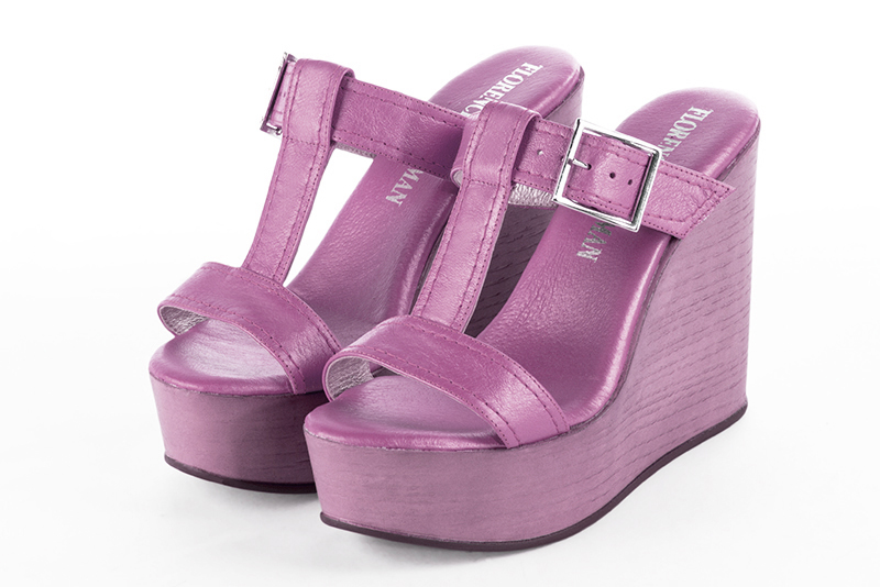 Sandales habillées complétement ouvertes, façon mule, élégantes et raffinées, coloris rose camélia. Cérémonie, soirée, cocktail, évènementiel. Personnalisation : Choix des cuirs, 
                des couleurs et des talons. Petites et grandes pointures. - Florence KOOIJMAN