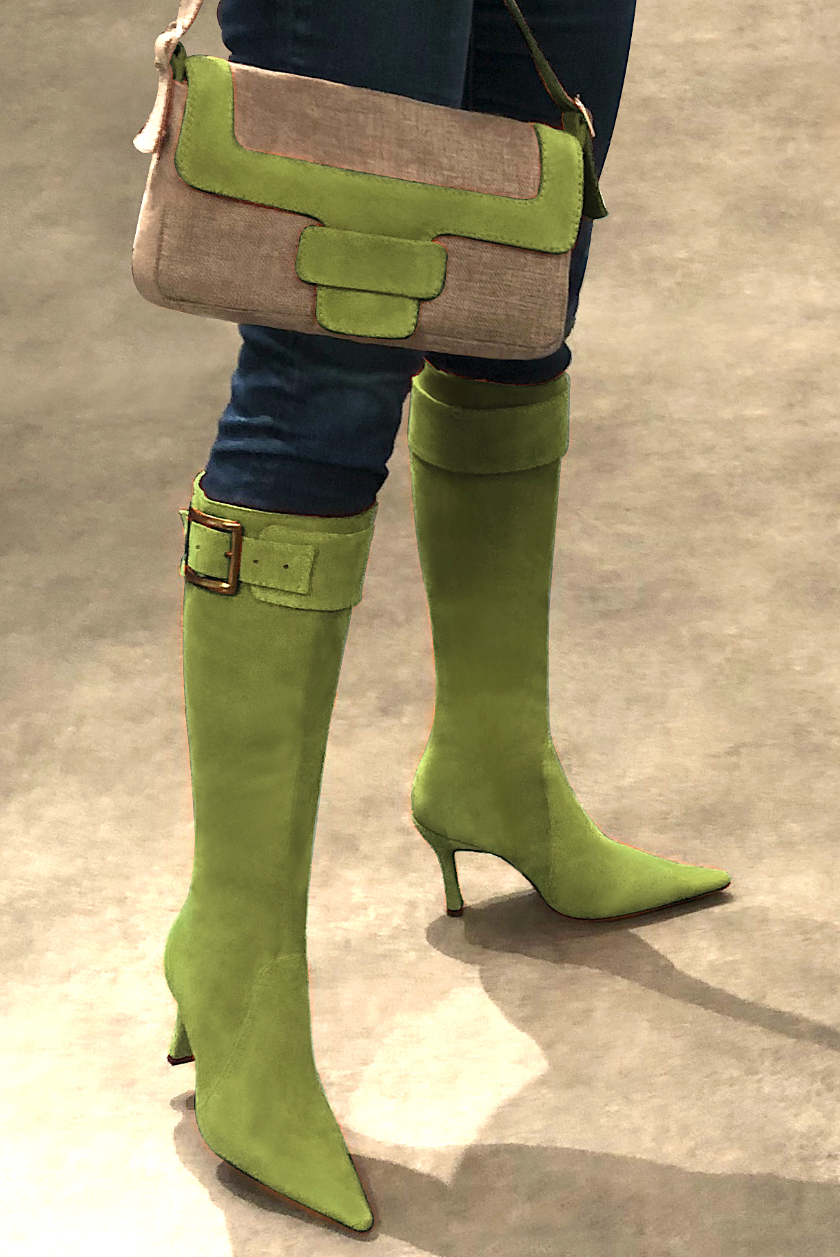 Florence Kooijman - Petit sac à main habillé marron caramel et vert pistache - Idéal soirées, look casual chic - Vue porté