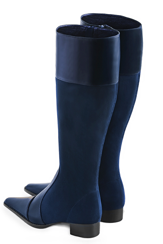 Botte femme : Bottes femme cavalières sur mesures couleur bleu marine. Bout effilé. Semelle cuir petit talon. Vue arrière - Florence KOOIJMAN