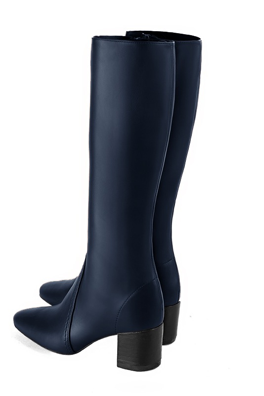 Botte femme : Bottes femme féminines sur mesures couleur bleu marine. Bout rond. Talon mi-haut bottier. Vue arrière - Florence KOOIJMAN