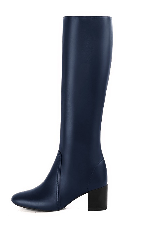 Botte femme : Bottes femme féminines sur mesures couleur bleu marine. Bout rond. Talon mi-haut bottier. Vue de profil - Florence KOOIJMAN