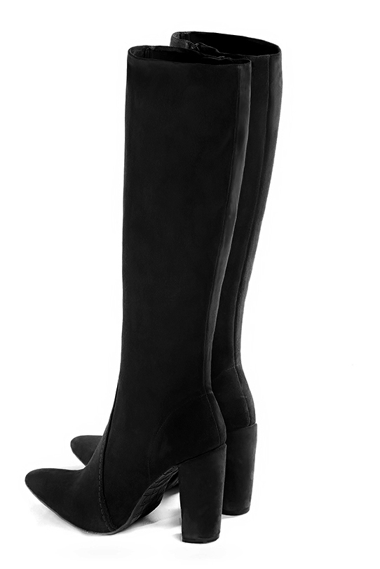 Botte femme : Bottes femme féminines sur mesures couleur noir mat. Bout effilé. Talon très haut bottier. Vue arrière - Florence KOOIJMAN