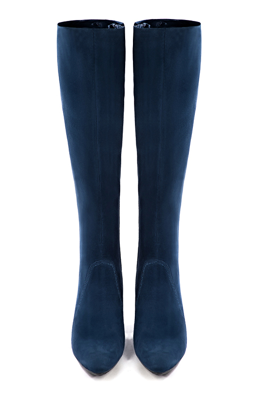 Botte femme : Bottes femme féminines sur mesures couleur bleu marine. Bout effilé. Talon très haut bottier. Vue du dessus - Florence KOOIJMAN