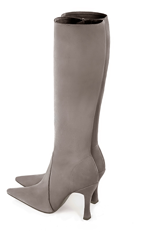 Botte femme : Bottes femme féminines sur mesures couleur beige mastic. Bout pointu. Talon très haut bobine. Vue du dessus - Florence KOOIJMAN