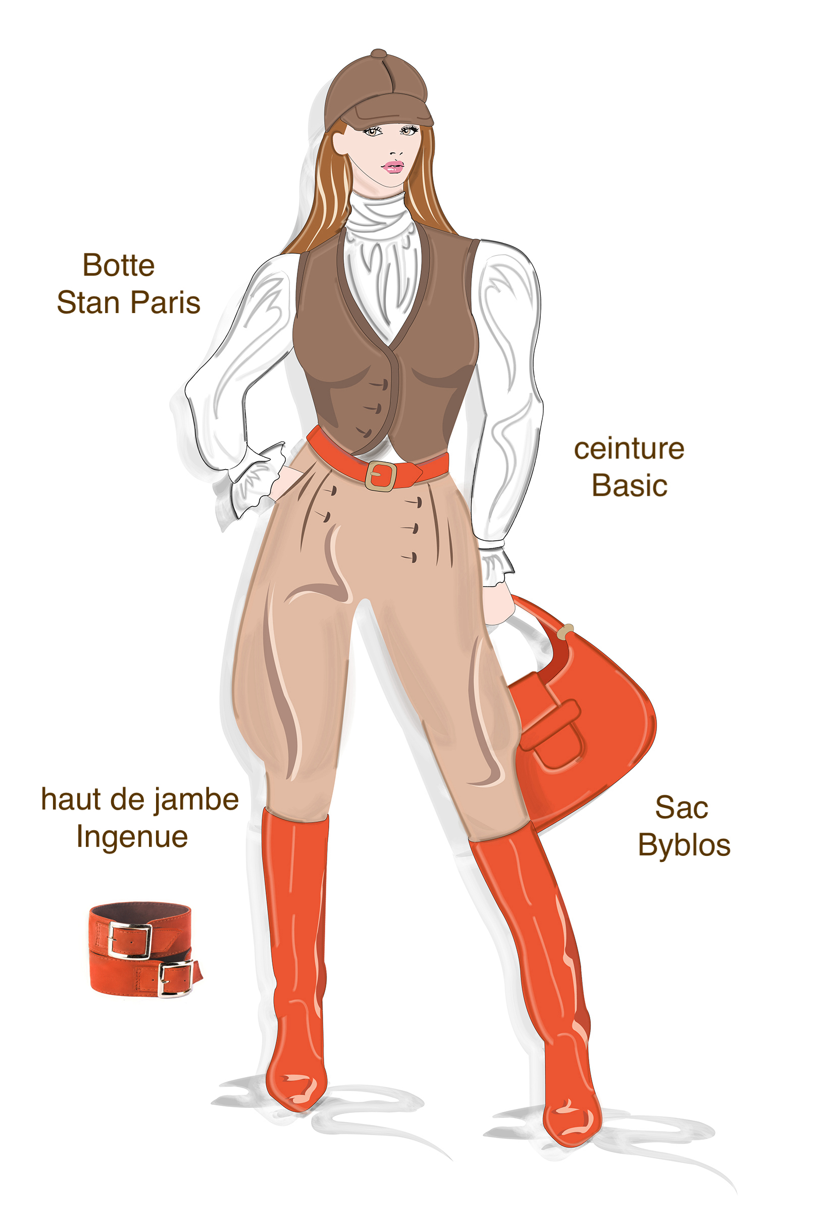 Bottes femme cavalières élégantes et raffinées, réalisées sur mesure, coloris orange clémentine. Bout rond. Semelle cuir mi-haut. Mollets fins ou larges. Personnalisation : Choix des cuirs, des couleurs et des talons. - Florence KOOIJMAN