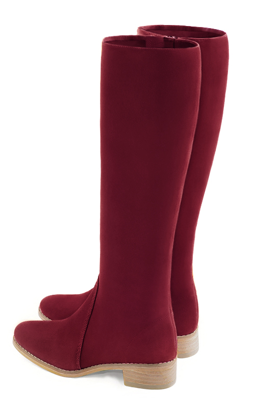 Botte femme : Bottes femme cavalières sur mesures couleur rouge bordeaux. Bout rond. Semelle cuir petit talon. Vue arrière - Florence KOOIJMAN