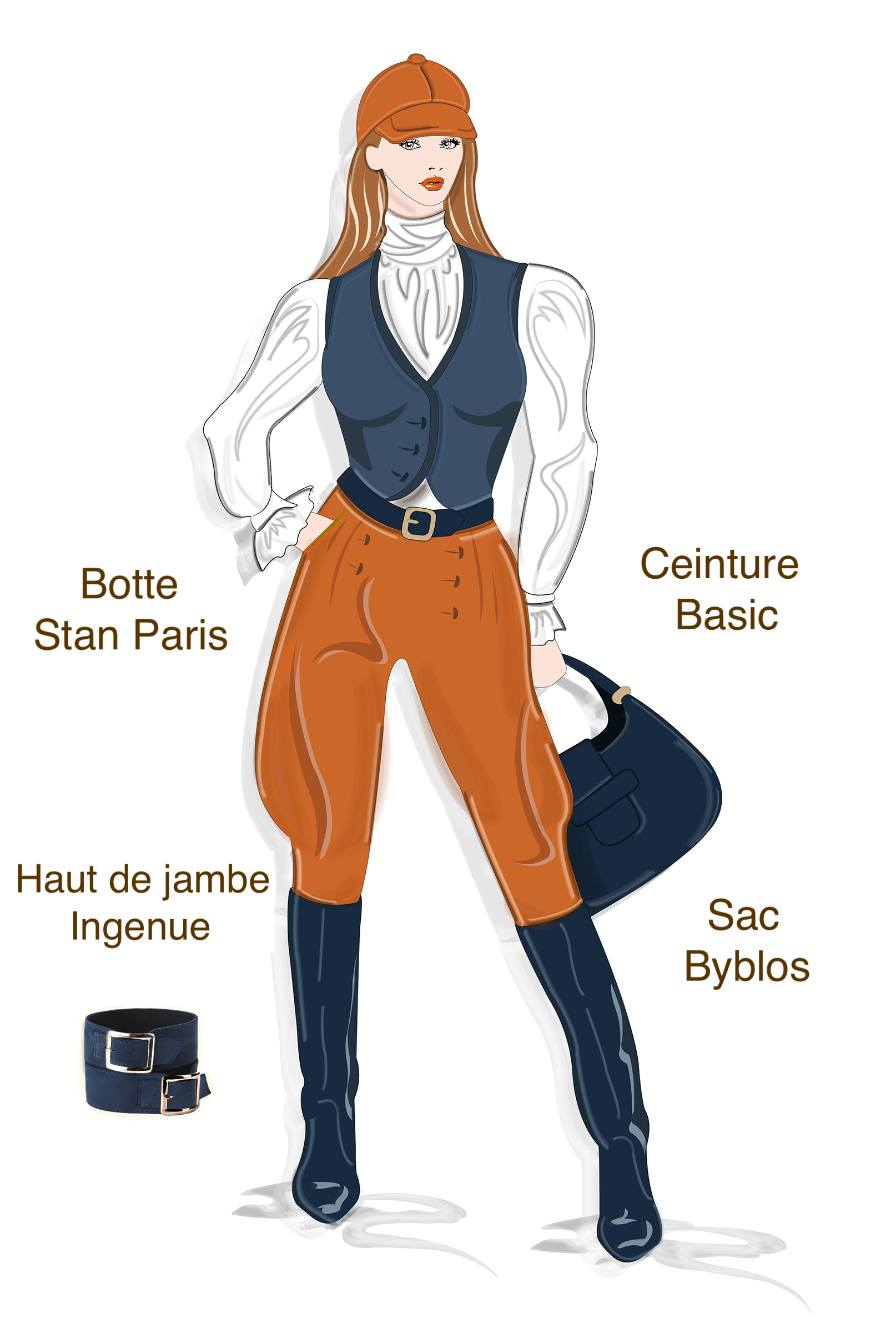 Botte femme : Bottes femme cavalières sur mesures couleur bleu marine. Bout rond. Semelle cuir petit talon. Vue arrière - Florence KOOIJMAN