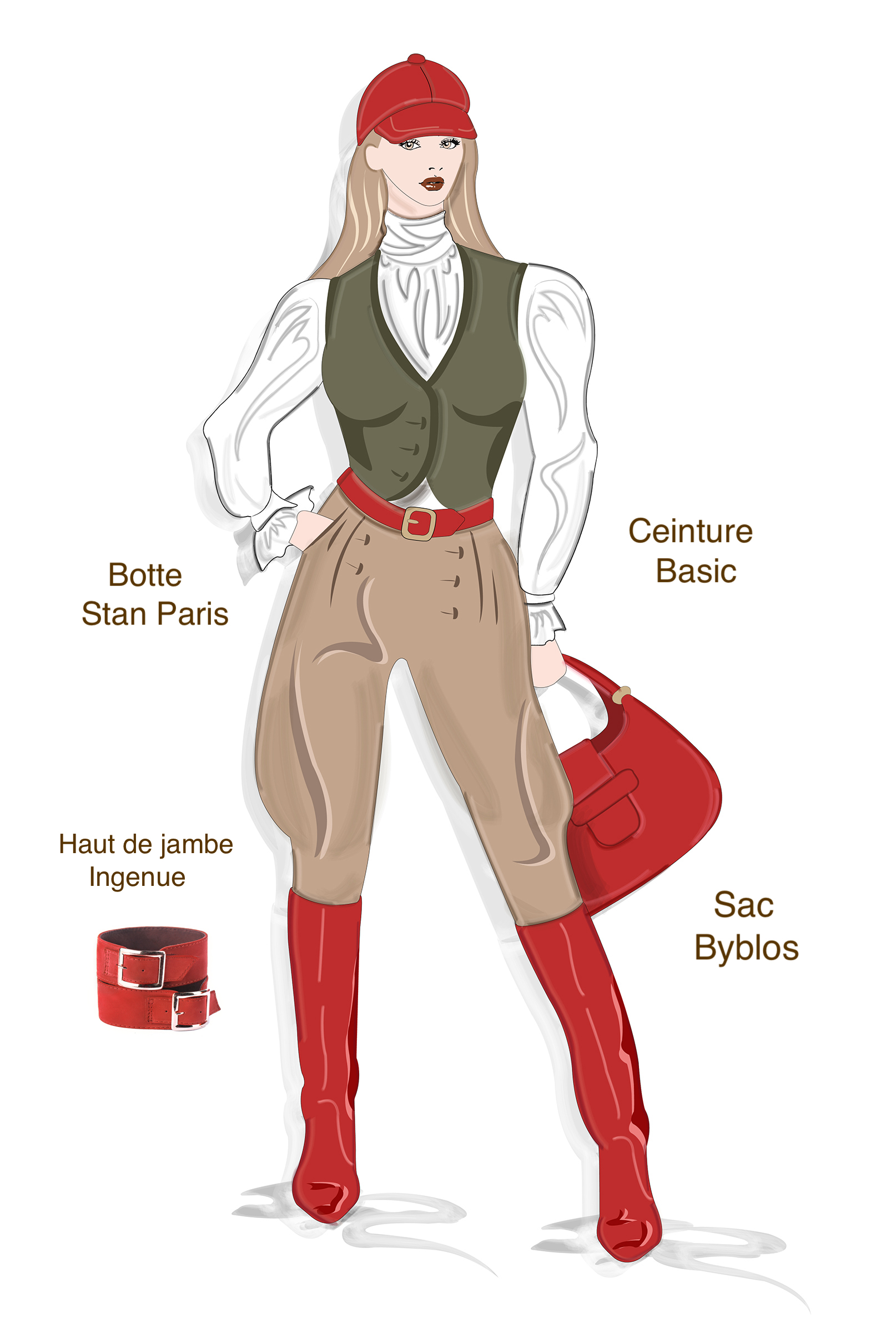 Botte femme : Bottes femme cavalières sur mesures couleur rouge coquelicot. Bout rond. Semelle cuir petit talon. Vue de profil - Florence KOOIJMAN