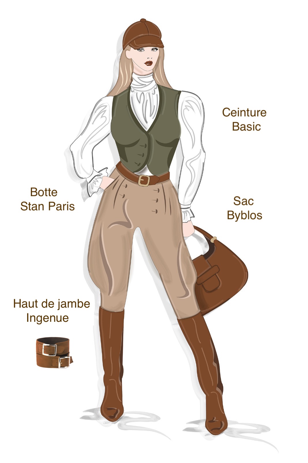 Botte femme : Bottes femme cavalières sur mesures couleur marron caramel. Bout rond. Semelle cuir petit talon. Vue de profil - Florence KOOIJMAN