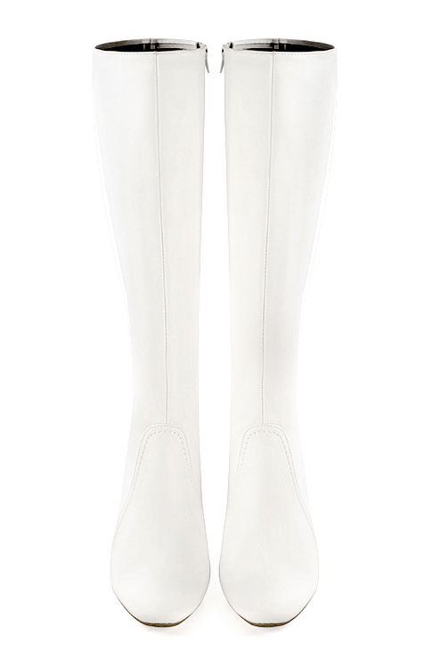 Botte femme : Bottes femme féminines sur mesures couleur blanc cassé. Bout rond. Talon haut bottier. Vue du dessus - Florence KOOIJMAN