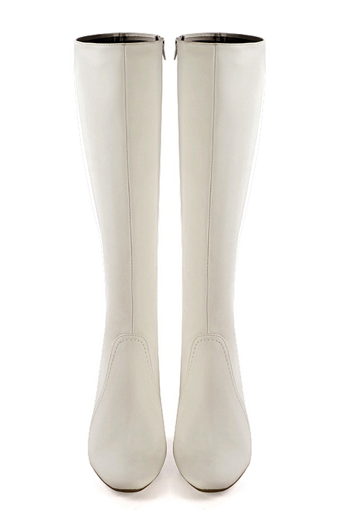 Botte femme : Bottes femme féminines sur mesures couleur blanc cassé. Bout rond. Talon haut bottier. Vue du dessus - Florence KOOIJMAN