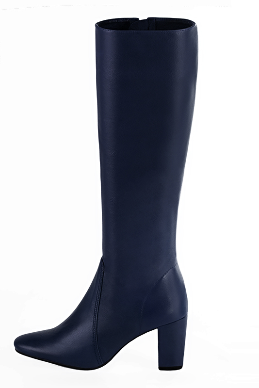 Bottes femme sur mesure bleu marine. Bout rond. Talon bottier de 7.5 cm - Vue de profil