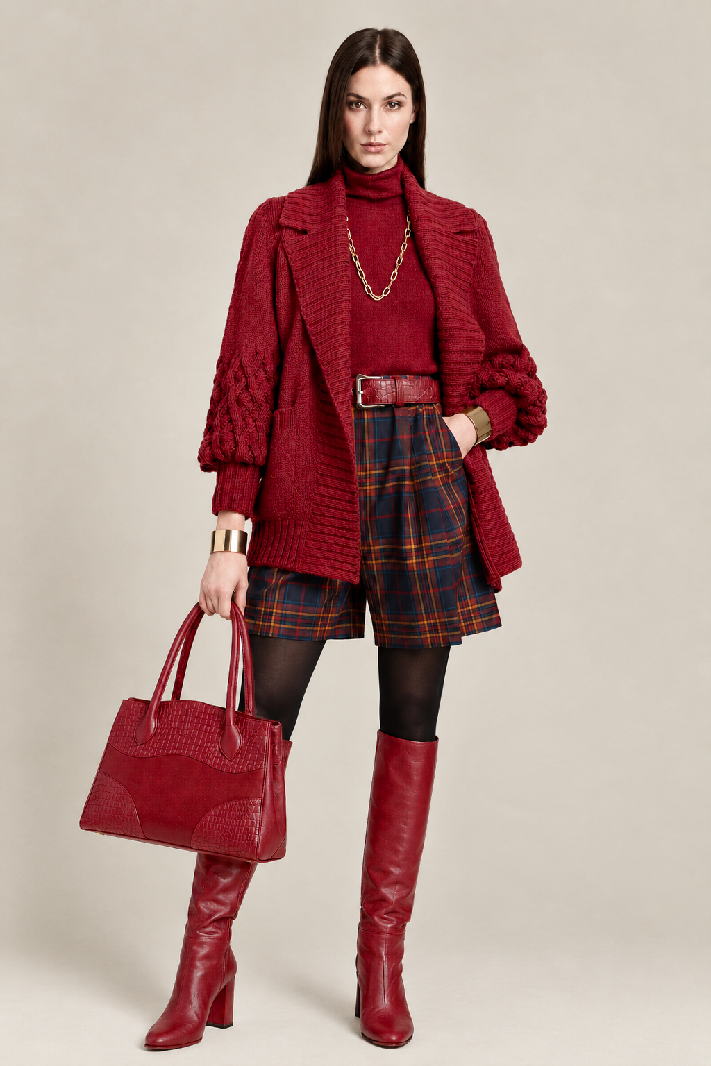 Bottes intemporelles sur mesure pour femme en cuir rouge cerise avec bout rond et talon bottier de 8.5 cm - Vue du dessus
