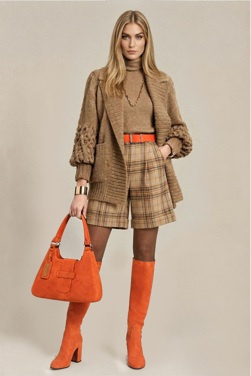 Bottes intemporelles sur mesure pour femme en cuir orange avec bout rond et talon bottier de 8.5 cm - Vue du dessus