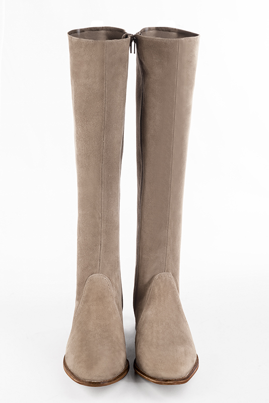 Bottes femme sur mesure beige sable. Bout rond. Semelle en cuir de 3.5 cm - Vue du dessus