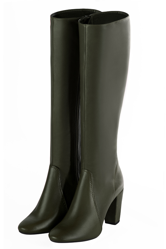 Bottes femme sur mesure vert bouteille. Bout rond. Talon bottier de 8.5 cm - Vue avant