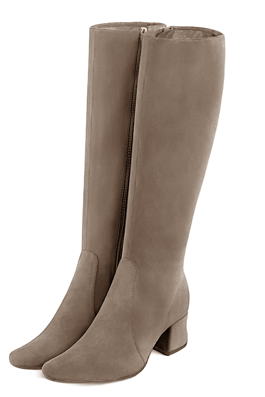 Botte femme : Bottes femme féminines sur mesures couleur beige sahara. Bout rond. Petit talon évasé. Vue avant - Florence KOOIJMAN