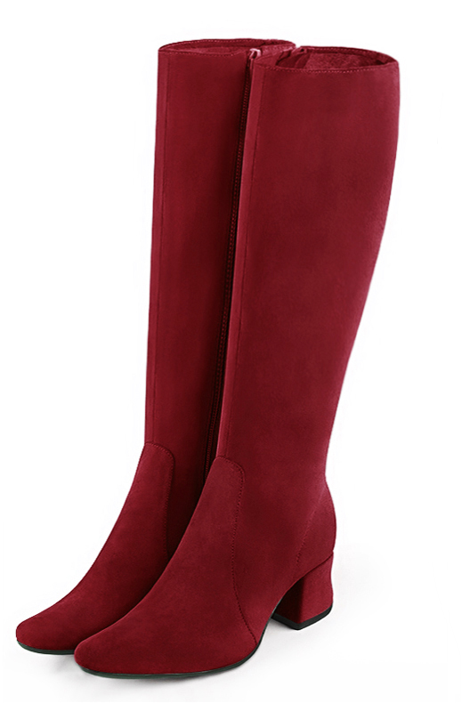 Bottes féminines élégantes et raffinées, réalisées sur mesure, coloris rouge bordeaux. Bout rond. Mi-haut. Talon évasé. Mollets fins ou larges. Personnalisation : Choix des cuirs, des couleurs et des talons. - Florence KOOIJMAN