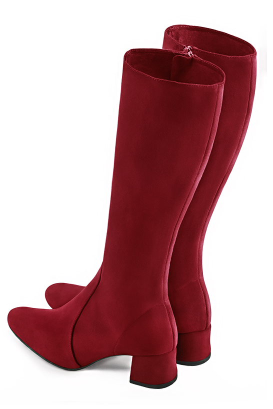 Botte femme : Bottes femme féminines sur mesures couleur rouge bordeaux. Bout rond. Petit talon évasé. Vue du dessus - Florence KOOIJMAN
