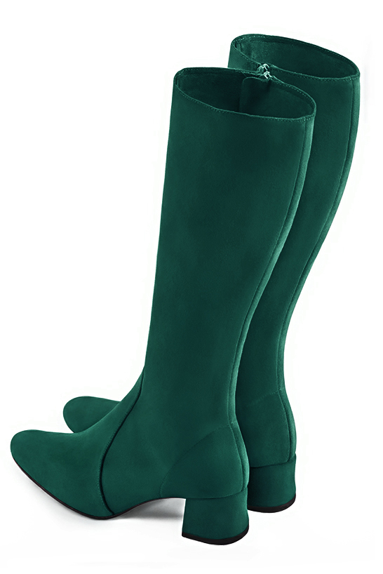 Botte femme : Bottes femme féminines sur mesures couleur vert bouteille. Bout rond. Petit talon évasé. Vue du dessus - Florence KOOIJMAN