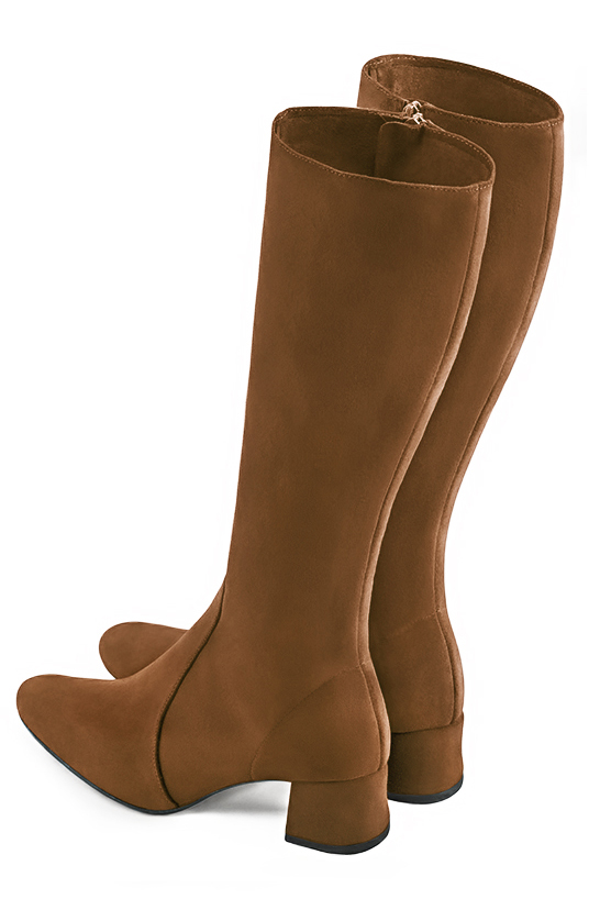 Botte femme : Bottes femme féminines sur mesures couleur marron caramel. Bout rond. Petit talon évasé. Vue du dessus - Florence KOOIJMAN