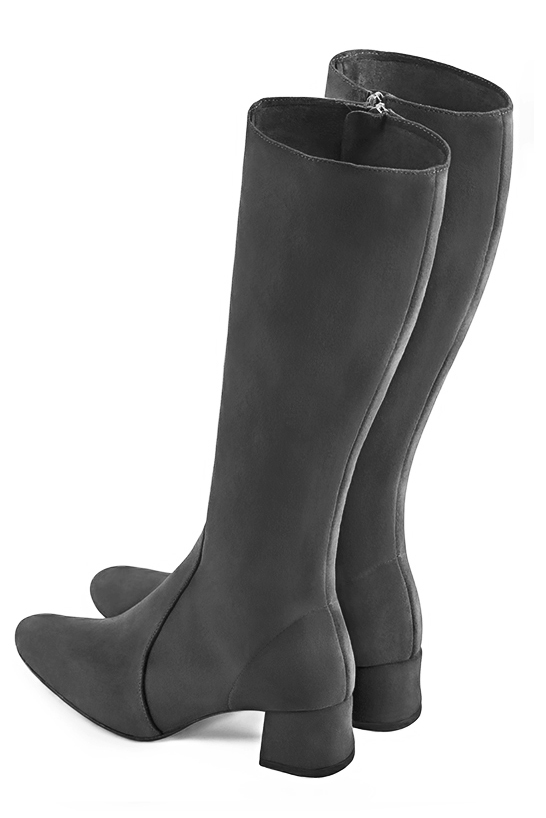 Botte femme : Bottes femme féminines sur mesures couleur gris acier. Bout rond. Petit talon évasé. Vue du dessus - Florence KOOIJMAN