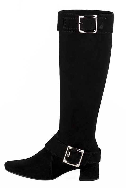 Bottes femme cavalières élégantes et raffinées, réalisées sur mesure, coloris noir. Bout rond. Petit talon bottier. Mollets fins ou larges. Personnalisation : Choix des cuirs, des couleurs et des talons. - Florence KOOIJMAN