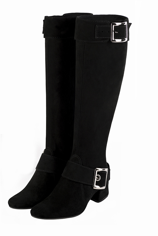 Bottes femme cavalières élégantes et raffinées, réalisées sur mesure, coloris noir. Bout rond. Petit talon bottier. Mollets fins ou larges. Personnalisation : Choix des cuirs, des couleurs et des talons. - Florence KOOIJMAN