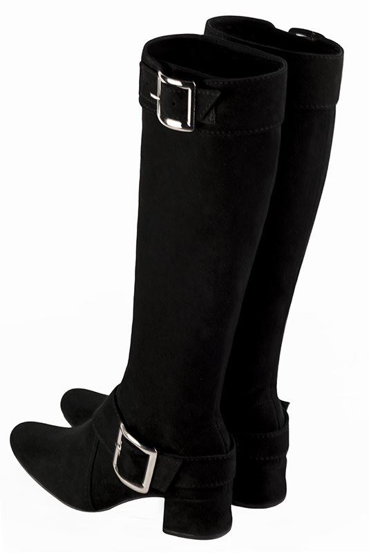 Bottes femme cavalières élégantes et raffinées, réalisées sur mesure, coloris noir. Bout rond. Petit talon bottier. Mollets fins ou larges. Personnalisation : Choix des cuirs, des couleurs et des talons. - Florence KOOIJMAN