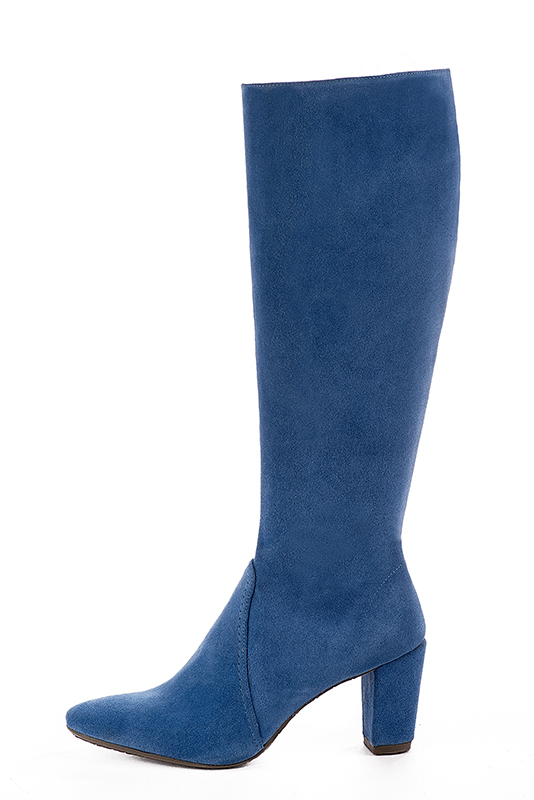 Bottes femme cavalières élégantes et raffinées, réalisées sur mesure, coloris bleu électrique. Bout rond. Talon haut bottier. Mollets fins ou larges. Personnalisation : Choix des cuirs, des couleurs et des talons. - Florence KOOIJMAN