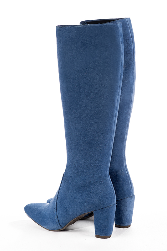 Bottes femme cavalières élégantes et raffinées, réalisées sur mesure, coloris bleu électrique. Bout rond. Talon haut bottier. Mollets fins ou larges. Personnalisation : Choix des cuirs, des couleurs et des talons. - Florence KOOIJMAN