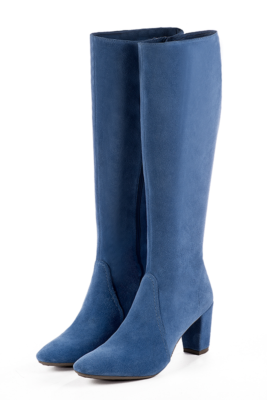 Bottes femme cavalières élégantes et raffinées, réalisées sur mesure, coloris bleu électrique. Bout rond. Talon haut bottier. Mollets fins ou larges. Personnalisation : Choix des cuirs, des couleurs et des talons. - Florence KOOIJMAN
