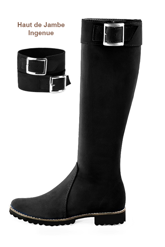 Botte femme : Bottes femme cavalières sur mesures couleur noir mat. Bout rond. Semelle gomme talon plat. Vue de profil - Florence KOOIJMAN
