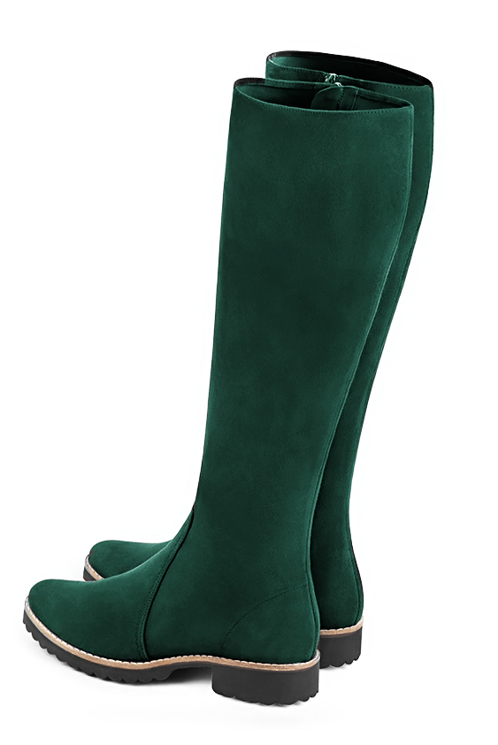 Botte femme : Bottes femme cavalières sur mesures couleur vert bouteille. Bout rond. Semelle gomme talon plat. Vue du dessus - Florence KOOIJMAN