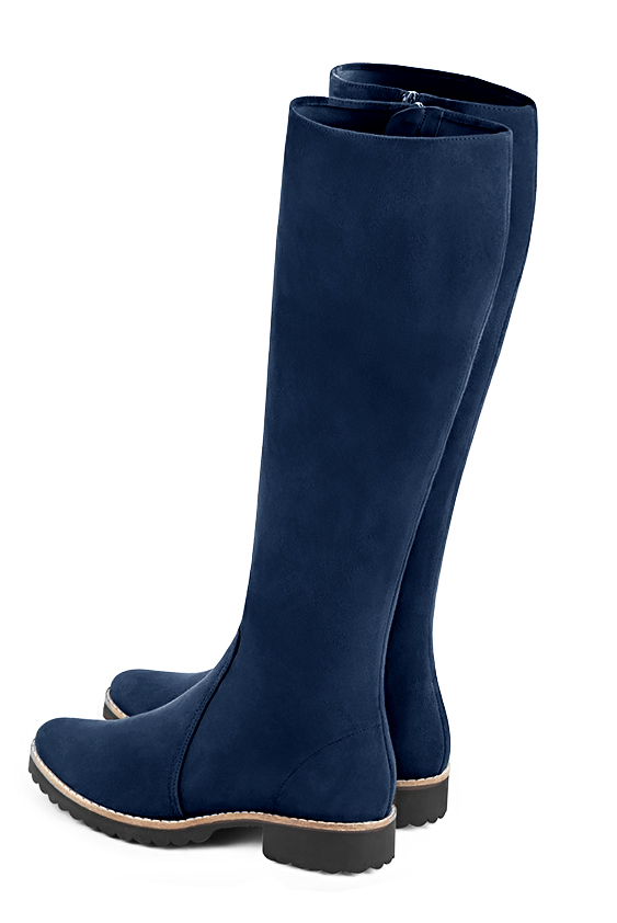 Botte femme : Bottes femme cavalières sur mesures couleur bleu marine. Bout rond. Semelle gomme talon plat. Vue du dessus - Florence KOOIJMAN